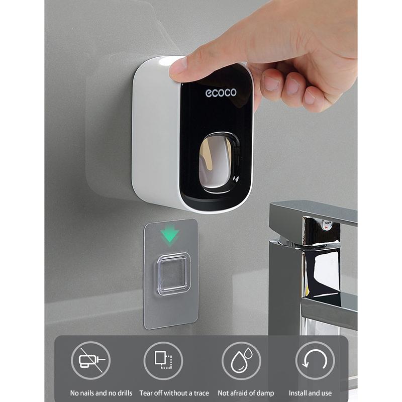 Wall Mount Automatic Toothpaste Dispenser Black Bathroom Organizer