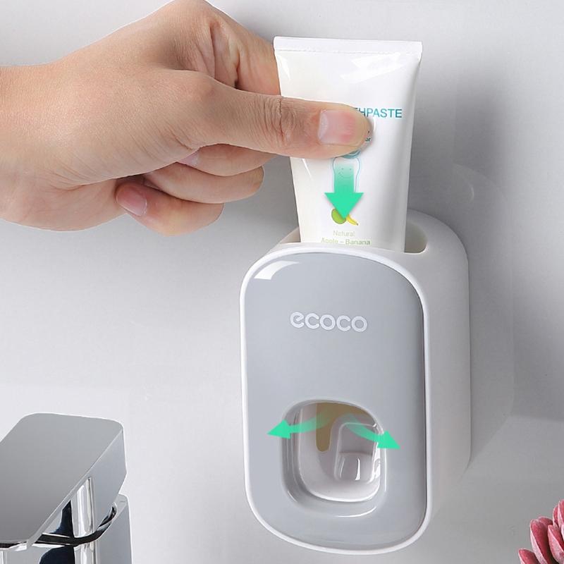 Wall Mount Automatic Toothpaste Dispenser Black Bathroom Organizer