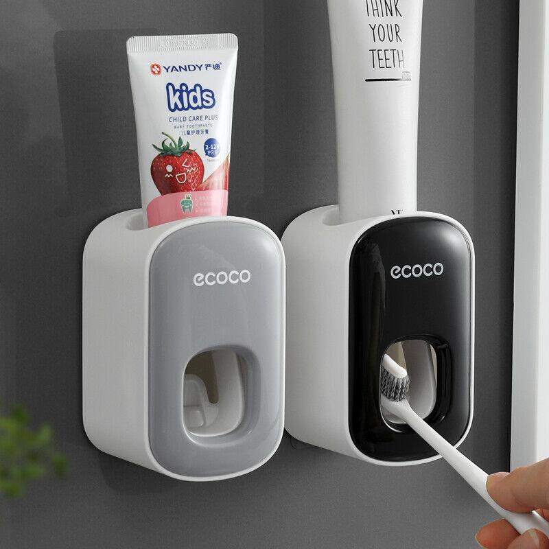 Wall Mount Automatic Toothpaste Dispenser Black Bathroom Organizer