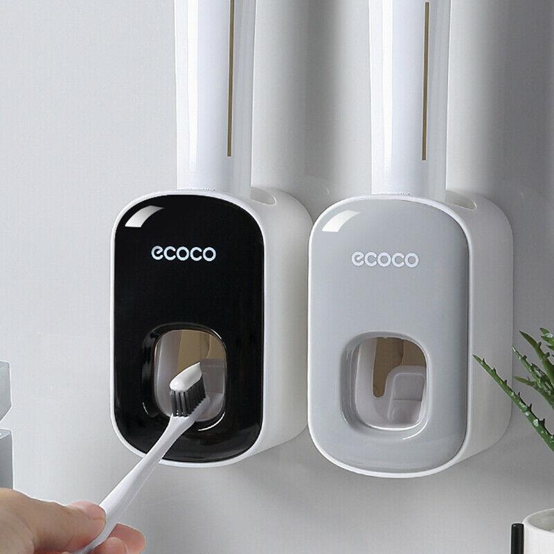 Wall Mount Automatic Toothpaste Dispenser Black Bathroom Organizer