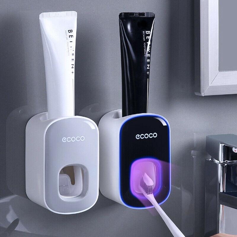 Wall Mount Automatic Toothpaste Dispenser Black Bathroom Organizer