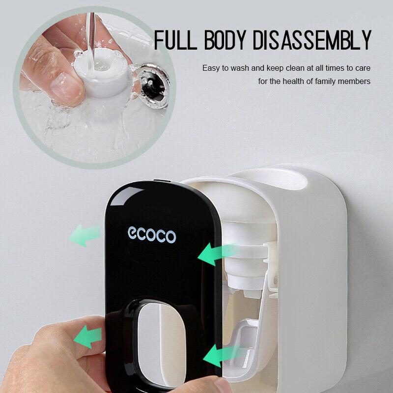 Wall Mount Automatic Toothpaste Dispenser Black Bathroom Organizer