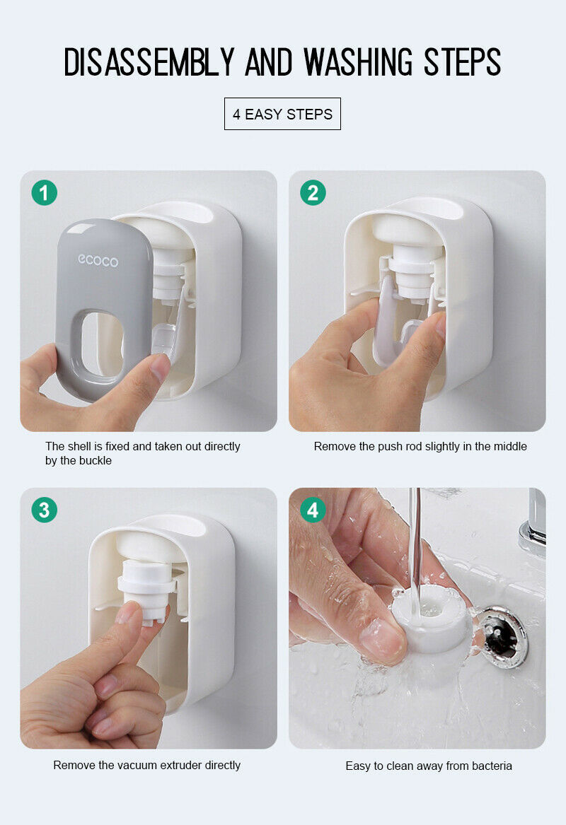 Wall Mount Automatic Toothpaste Dispenser Black Bathroom Organizer