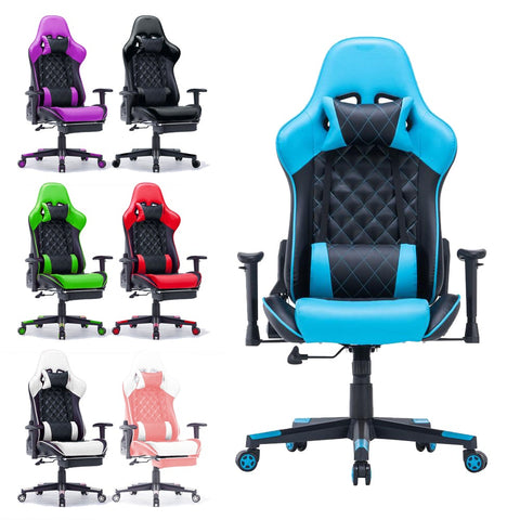 Gaming Chair Ergonomic Racing Chair Reclining Seat 3D Armrest Footrest Black Blue