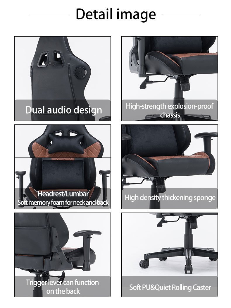 7 Rgb Lights Bluetooth Speaker Gaming Chair Ergonomic Racing Chair Black