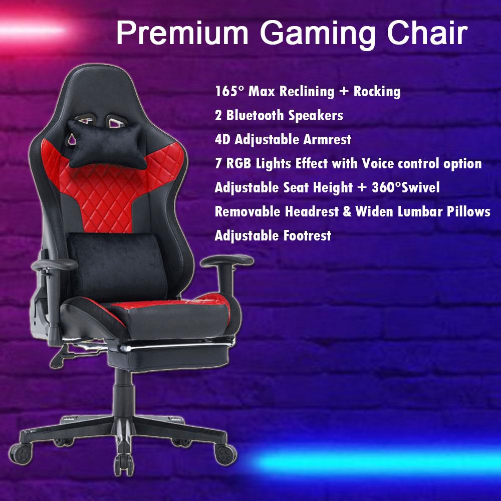 7 Rgb Lights Bluetooth Speaker Gaming Chair Ergonomic Racing Chair Black