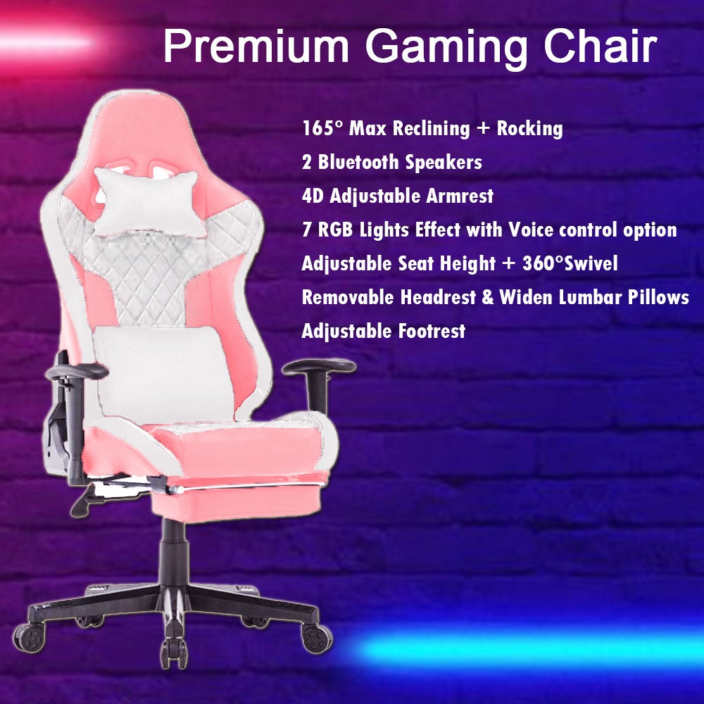 7 Rgb Lights Bluetooth Speaker Gaming Chair Ergonomic Racing Chair Black