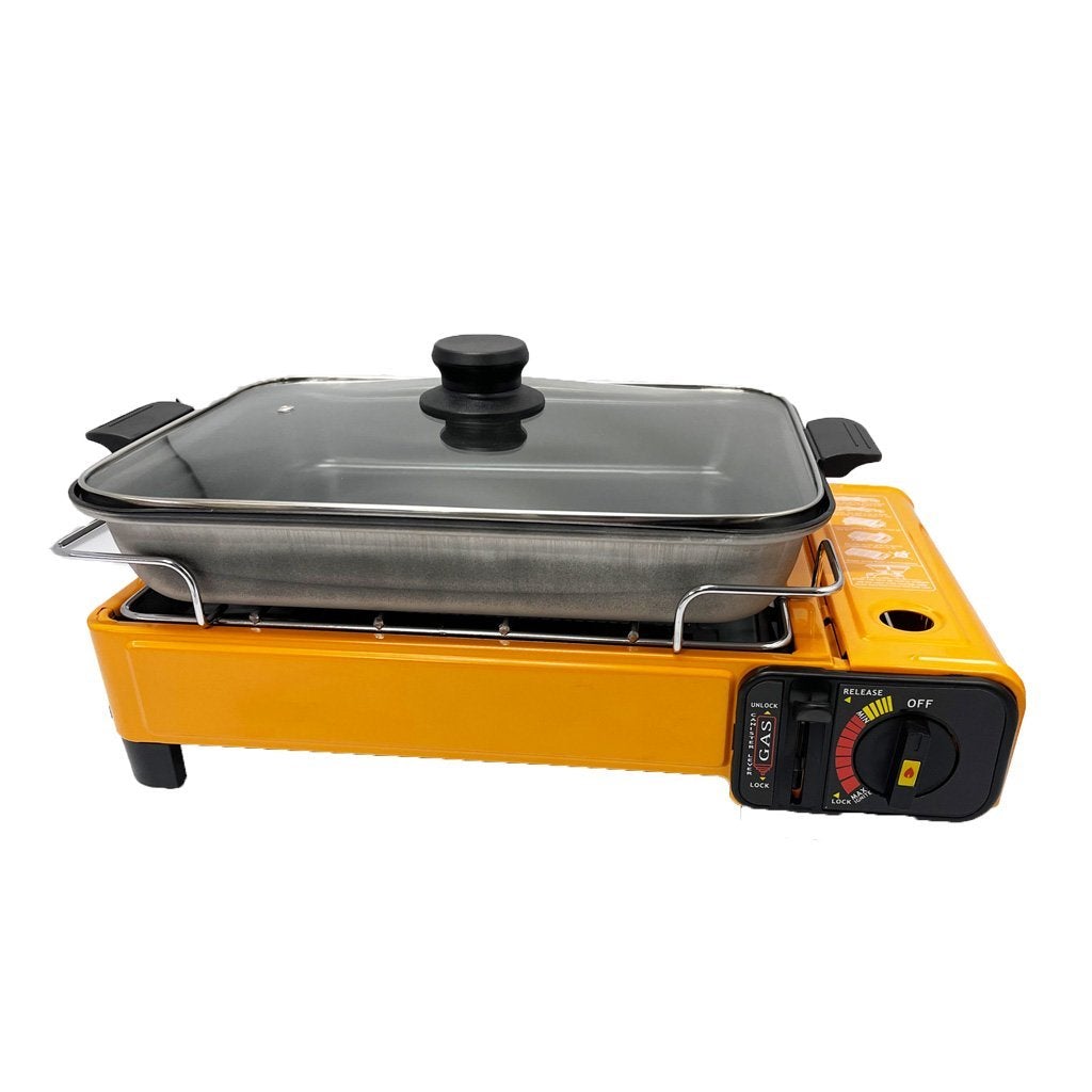 Portable Gas Stove Burner Bbq Camping Gas Cooker With Non Stick Plate Black