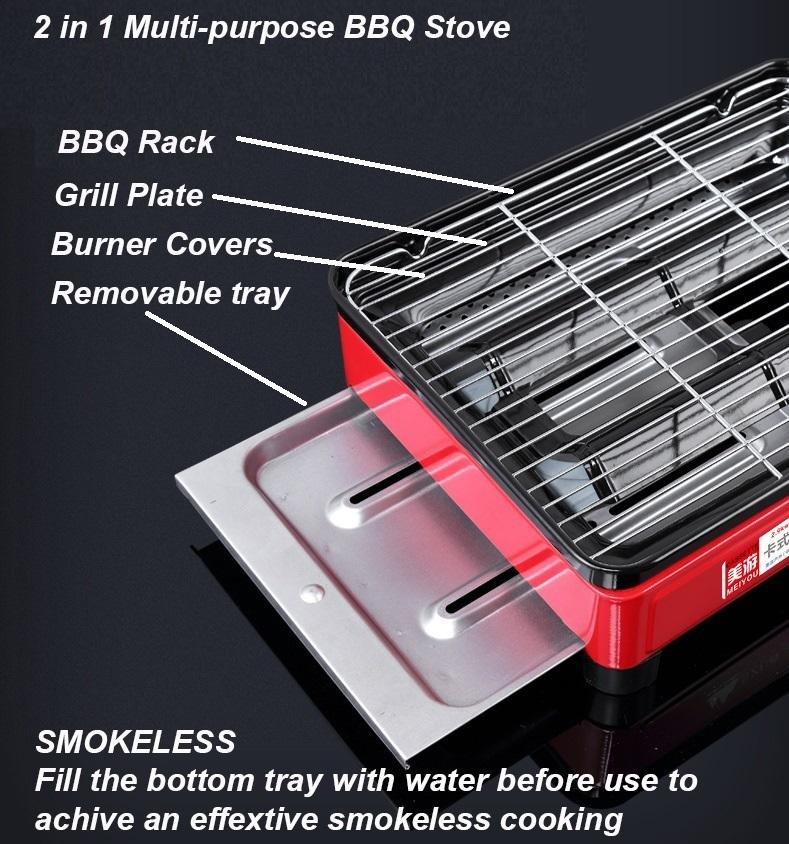 Portable Gas Stove Burner Bbq Camping Gas Cooker With Non Stick Plate Black