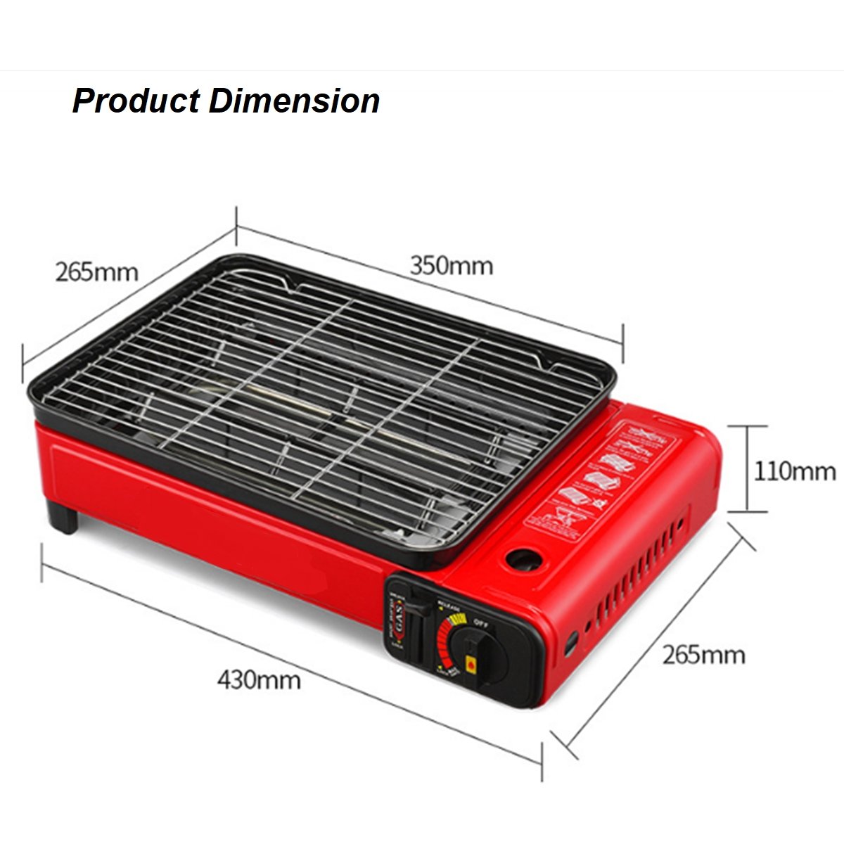 Portable Gas Stove Burner Bbq Camping Gas Cooker With Non Stick Plate Red With Fish Pan And Lid