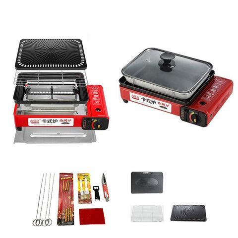 Portable Gas Stove Butane Bbq Camping Gas Cooker With Non Stick Plate Red Without Fish Pan And Lid