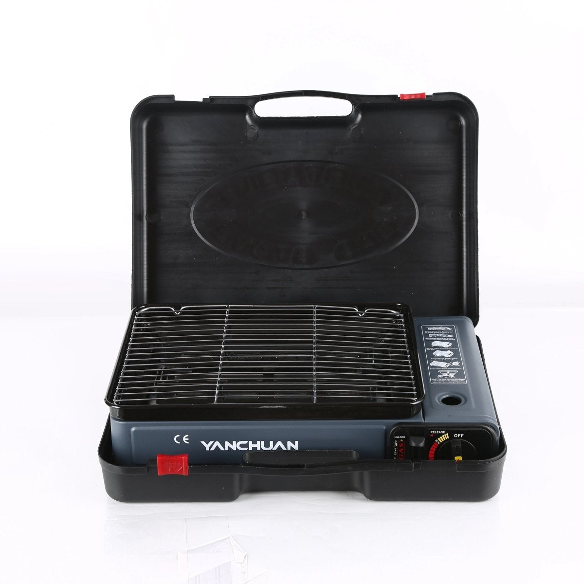 Portable Gas Stove Burner Bbq Camping Gas Cooker With Non Stick Plate Orange