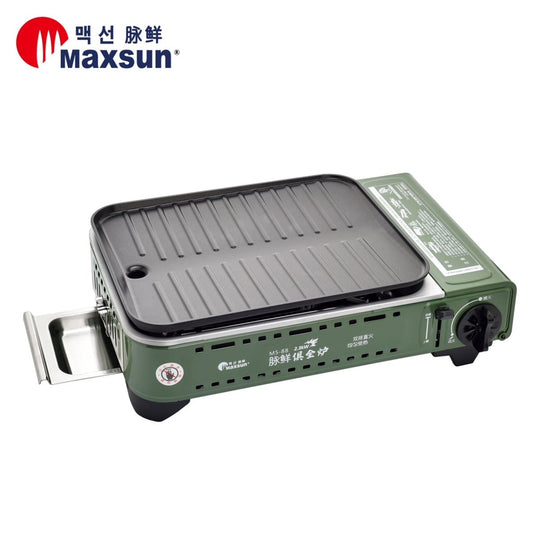 Portable Butane Bbq Gas Stove With Grill Plate - Black (No Lid) - Pro Burner Camping Cooker
