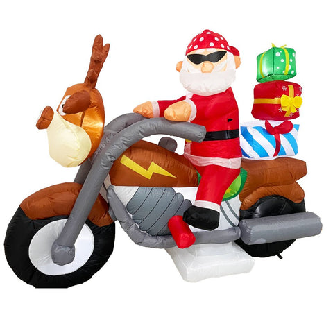 Radiant Christmas Inflatable Santa Elk Motorcycle Gift - 2.1M Long