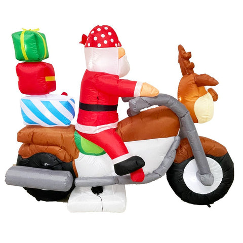 Radiant Christmas Inflatable Santa Elk Motorcycle Gift - 2.1M Long