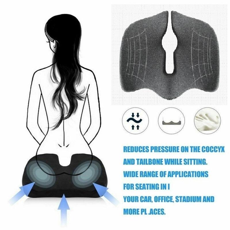 Premium Memory Foam Seat Cushion Coccyx Orthopedic Back Pain Relief Chair Pillow Office Light Grey