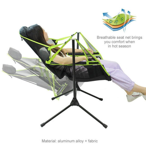 Camping Chair Foldable Swing Luxury Recliner Swinging Back Outdoor Folding Chair Outdoor Portable Blue