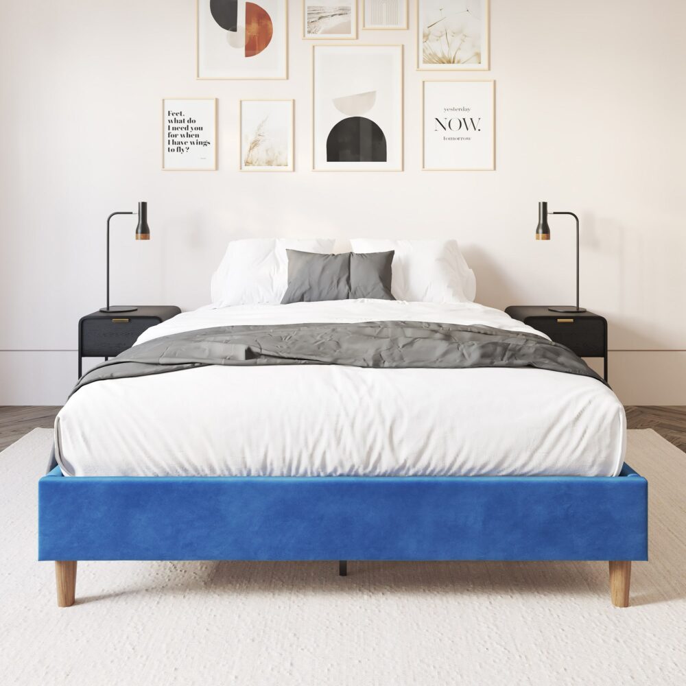 Velvet Blue Bed Frame Queen - Queen - photo 30