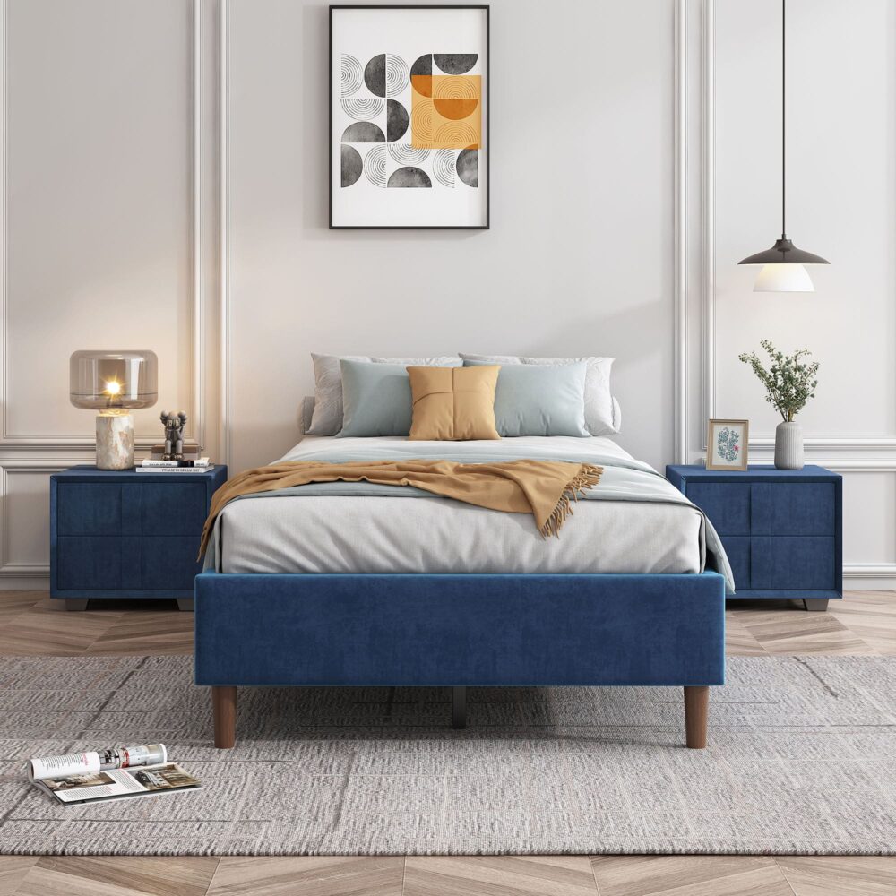 Velvet Blue Bed Frame Queen, Blue colour - photo 23