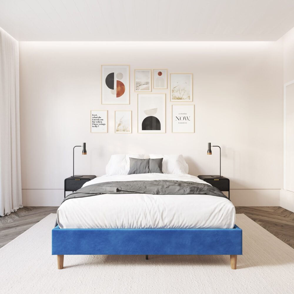 Velvet Blue Bed Frame Queen, Velvet finish - photo 24