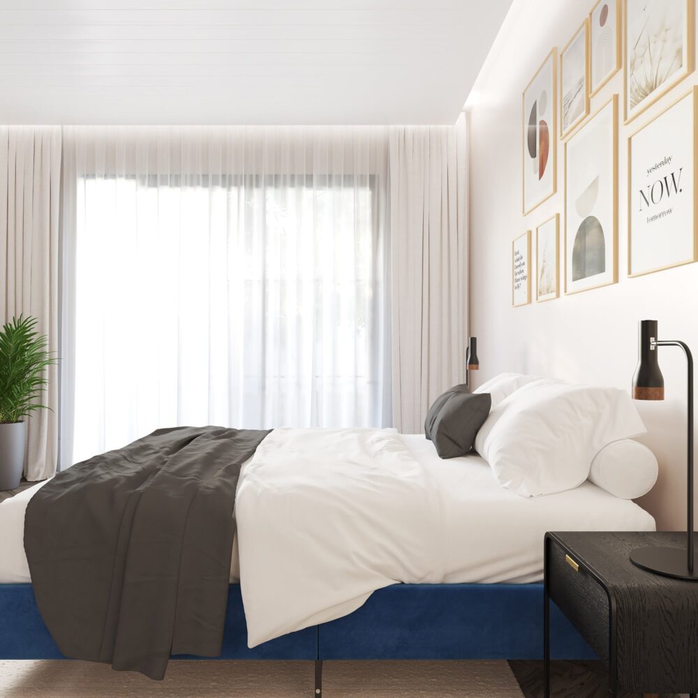 Velvet Blue Bed Frame Queen with Blue colour - photo 27