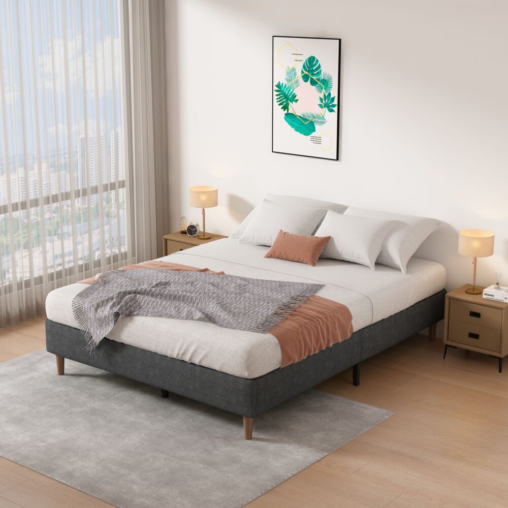Double Bed Frame With Mattress Foundation Dark Grey