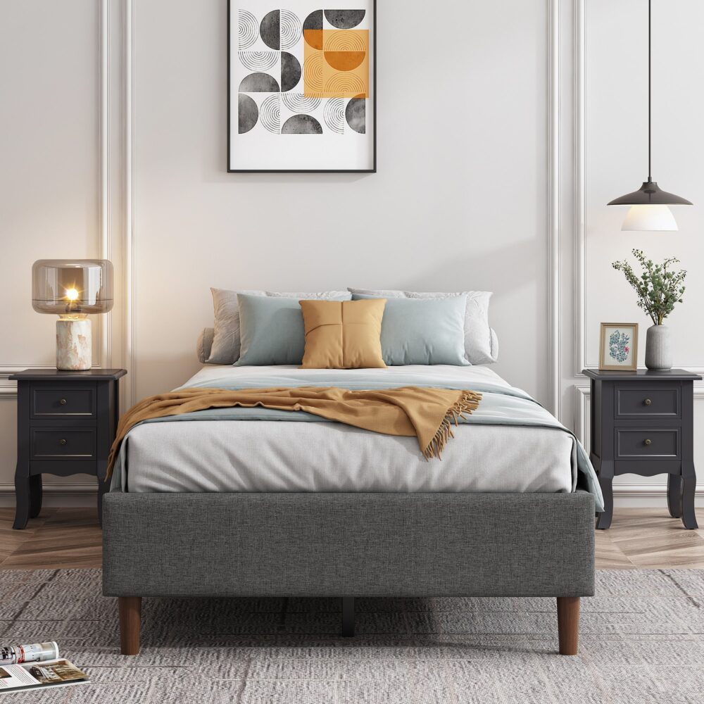 Double Bed Frame With Mattress Foundation Dark Grey