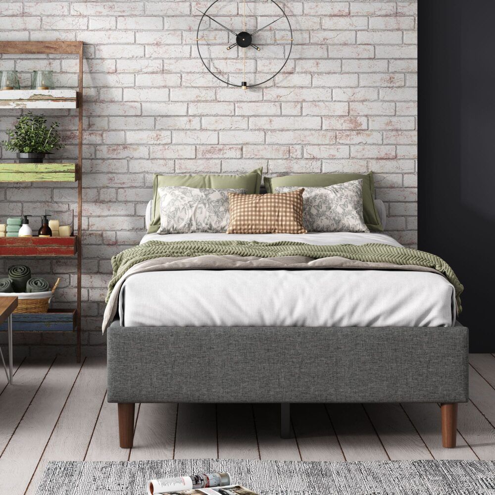Queen Bed Frame With Mattress Foundation Dark Grey
