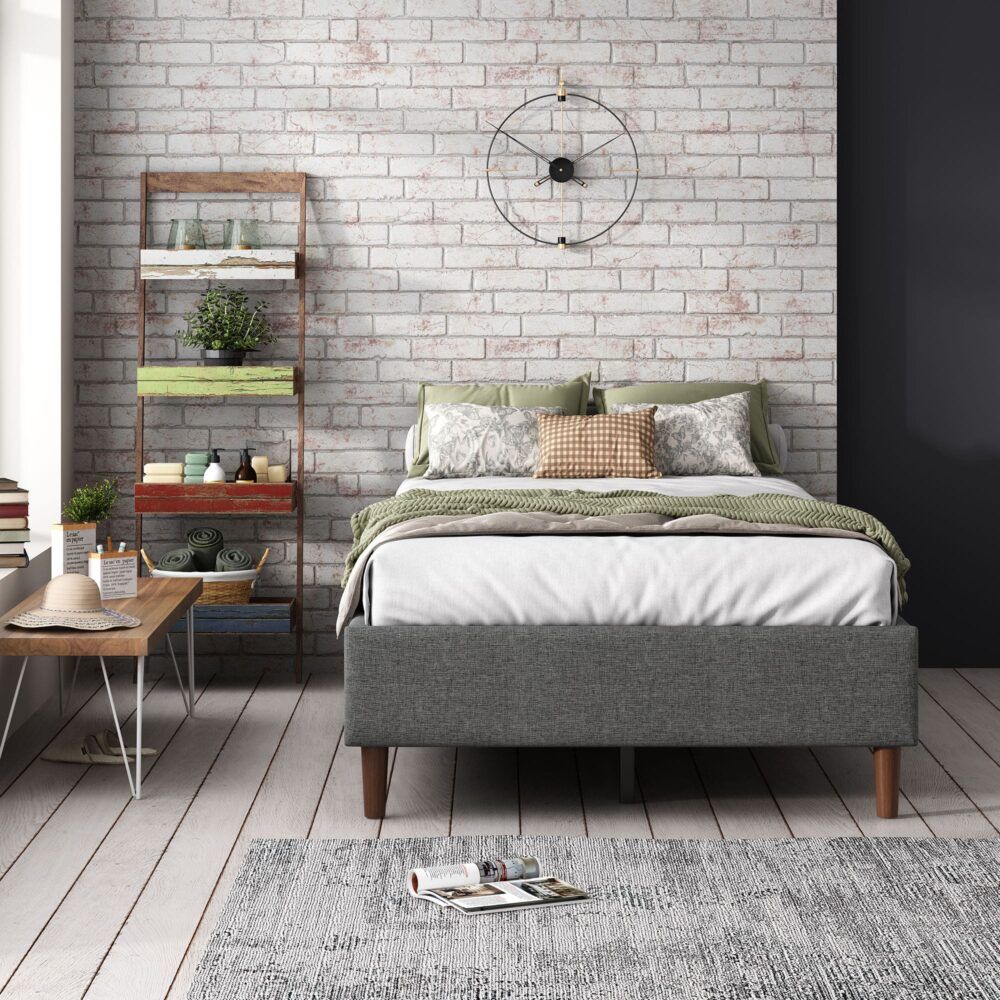 Queen Bed Frame With Mattress Foundation Dark Grey