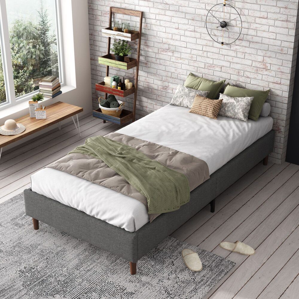 Queen Bed Frame With Mattress Foundation Dark Grey
