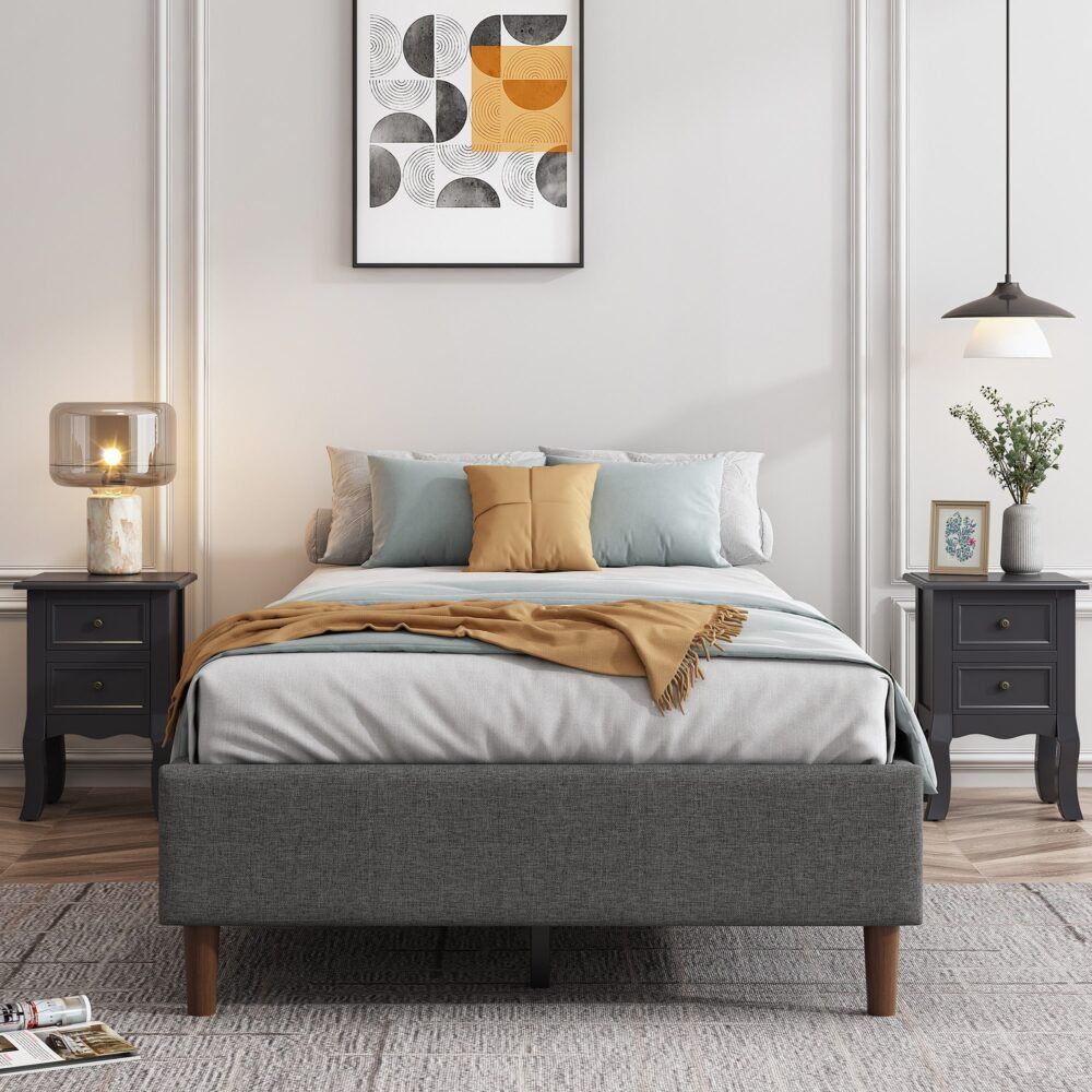 Single Bed Frame With Mattress Foundation Dark Grey