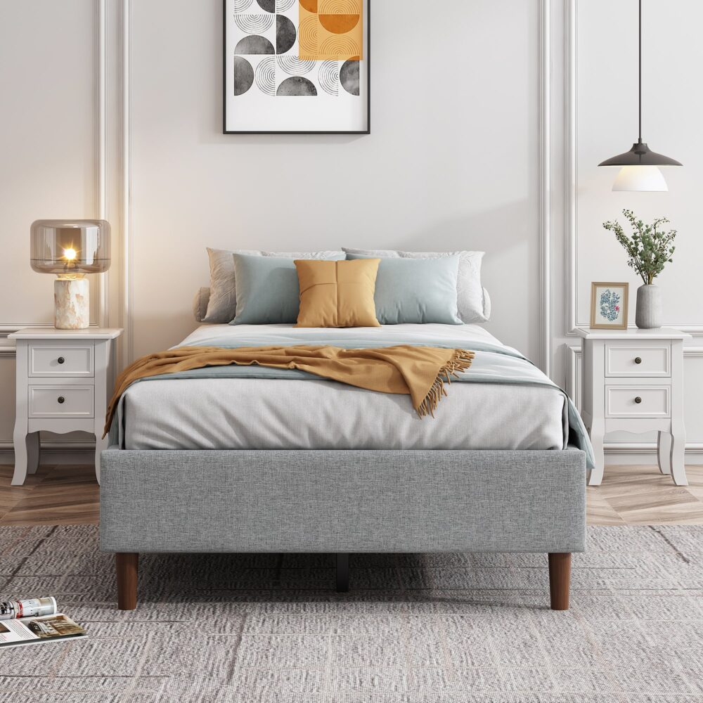 Bedframe with Wooden Slats Light Grey Double