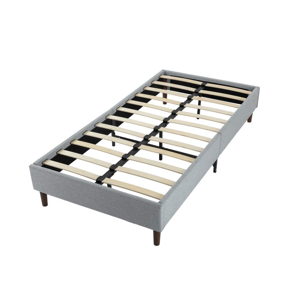 Double Bed Frame With Wooden Slats Light Grey Finish