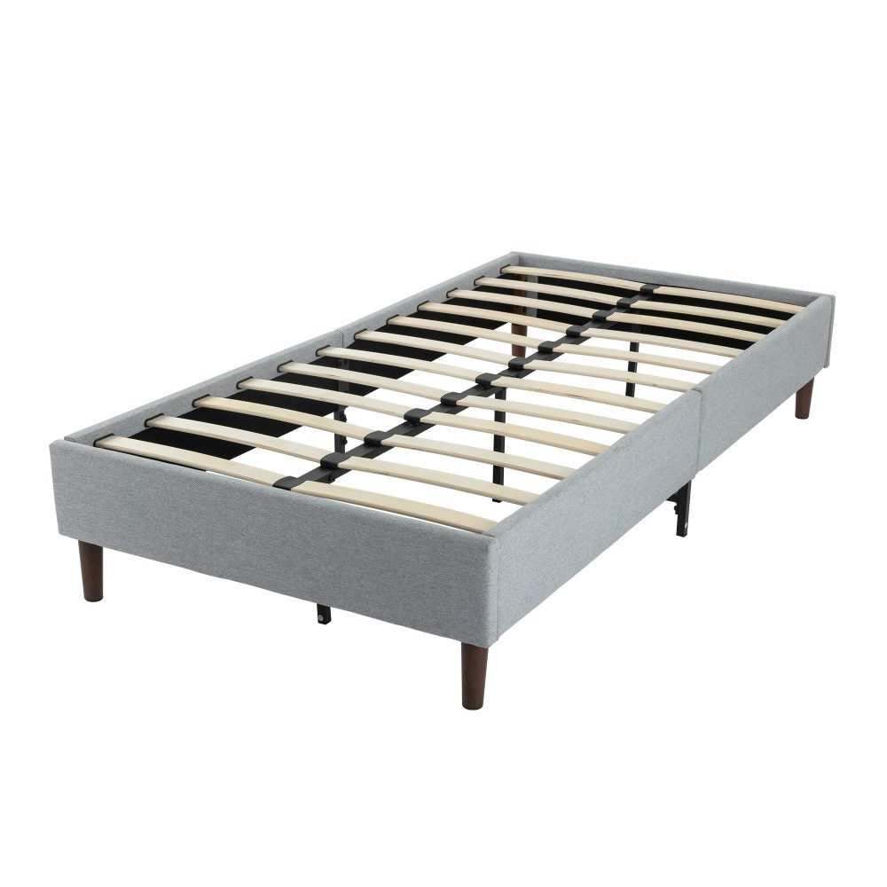 Double Bed Frame With Wooden Slats Light Grey Finish