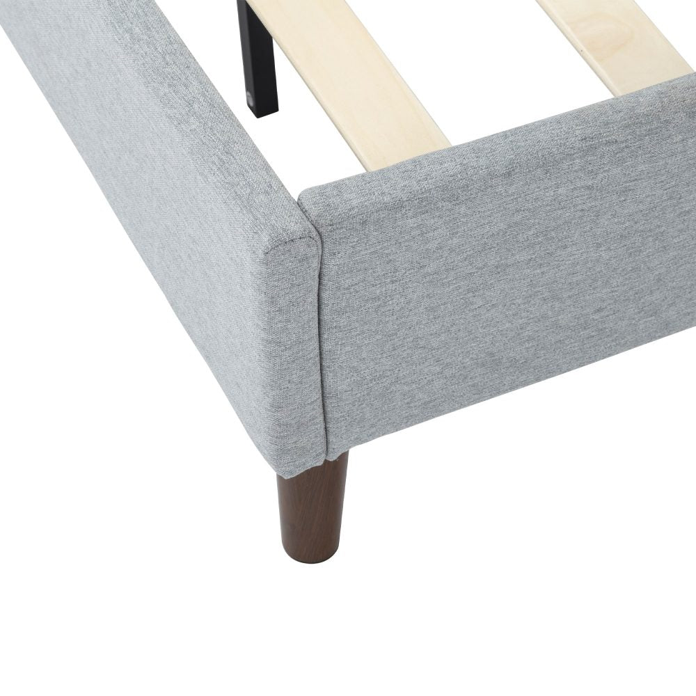 Double Bed Frame With Wooden Slats Light Grey Finish