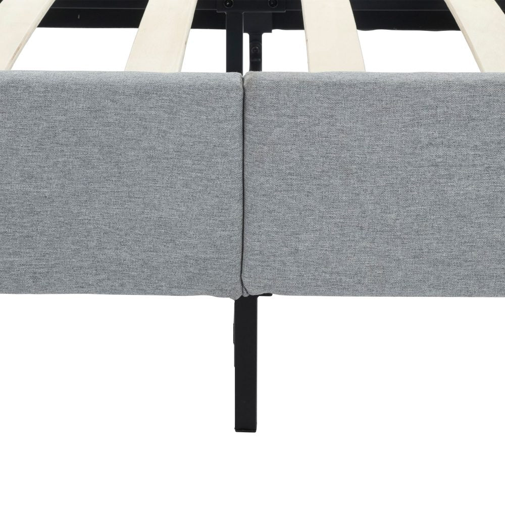 Double Bed Frame With Wooden Slats Light Grey Finish