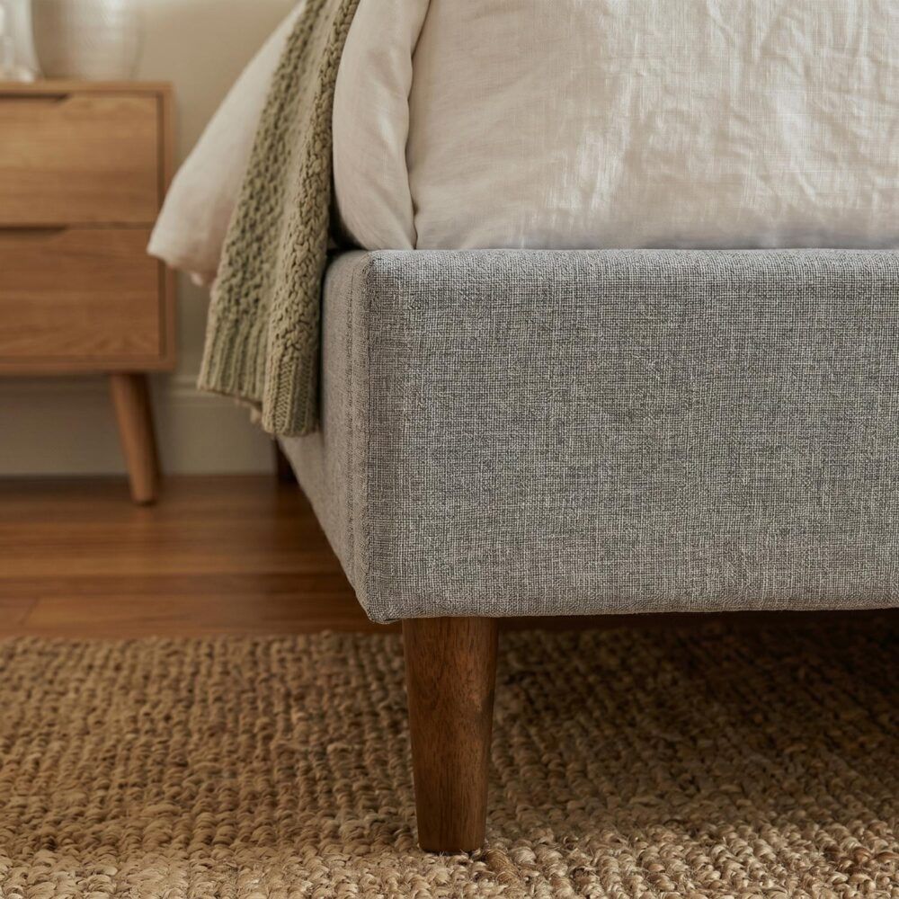 Queen Bed Frame With Wooden Slats Light Grey Finish
