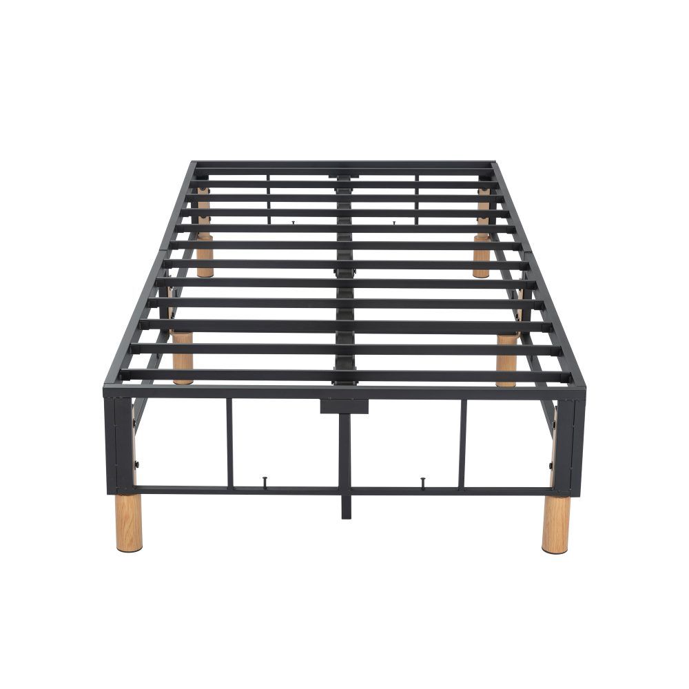 King Metal Bed Frame with Fabric Cover Durable Blue Mattress Base