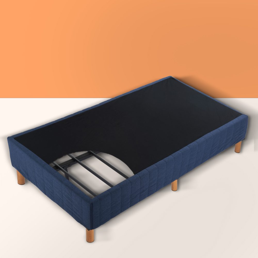 King Metal Bed Frame with Fabric Cover Durable Blue Mattress Base