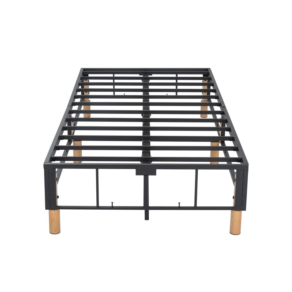 King Metal Bed Frame with Fabric Cover Durable Blue Mattress Base