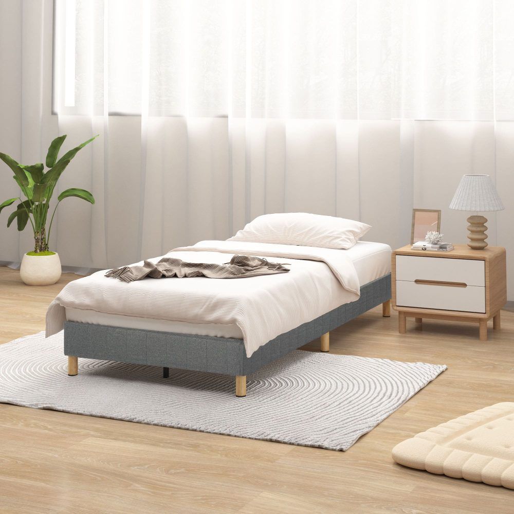 King Metal Bed Frame with Fabric Cover Sturdy Dark Grey Base