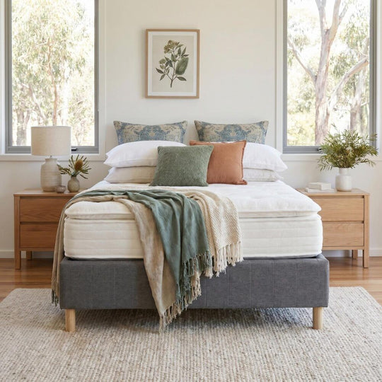 Queen Metal Bed Frame with Fabric Cover Durable Dark Grey Base - Bedframe Mattress Foundation