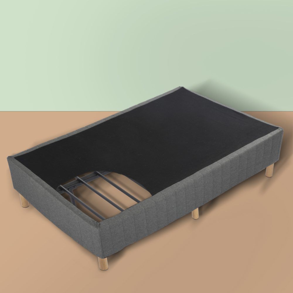 Queen Metal Bed Frame with Fabric Cover Durable Dark Grey Base