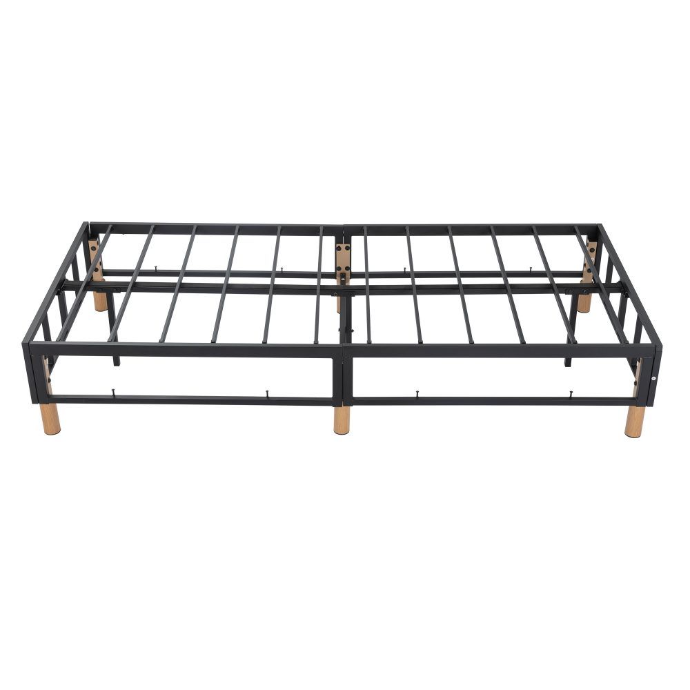 Queen Metal Bed Frame with Fabric Cover Durable Dark Grey Base