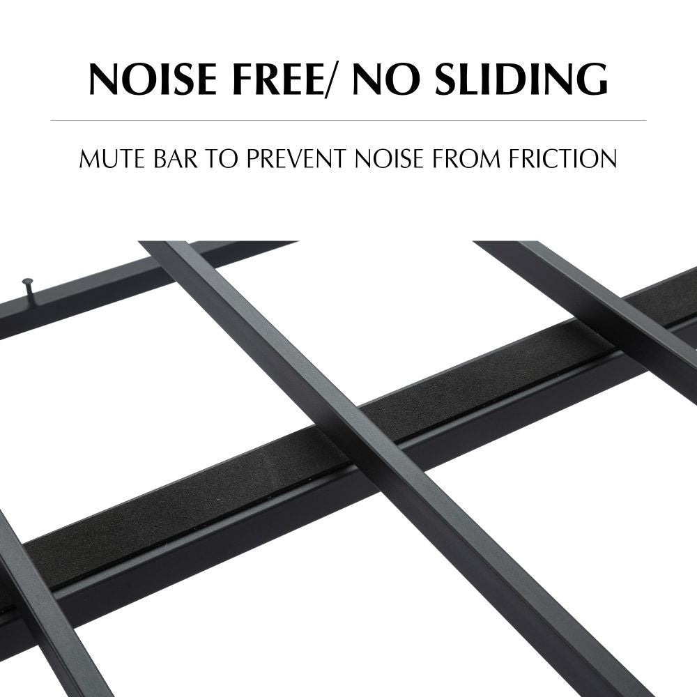 Queen Metal Bed Frame with Fabric Cover Durable Dark Grey Base