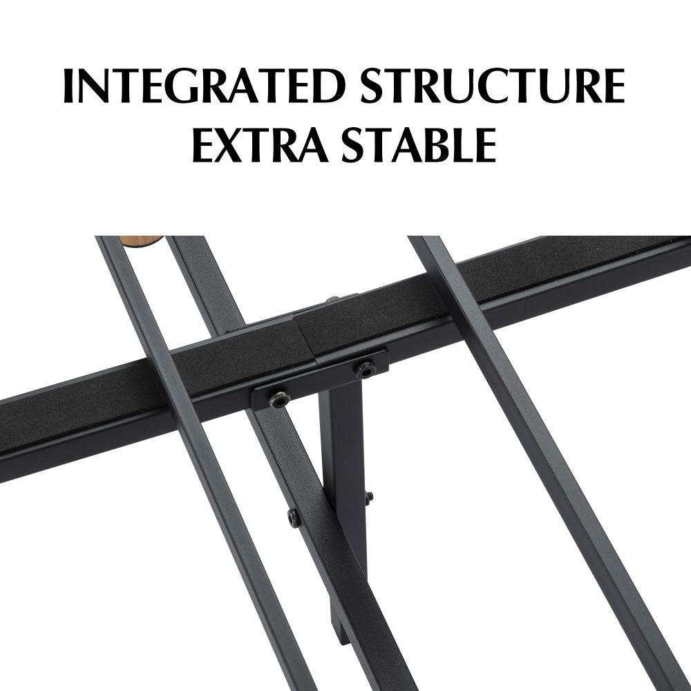 Single Metal Bed Frame with Fabric Cover Sturdy Dark Grey Base