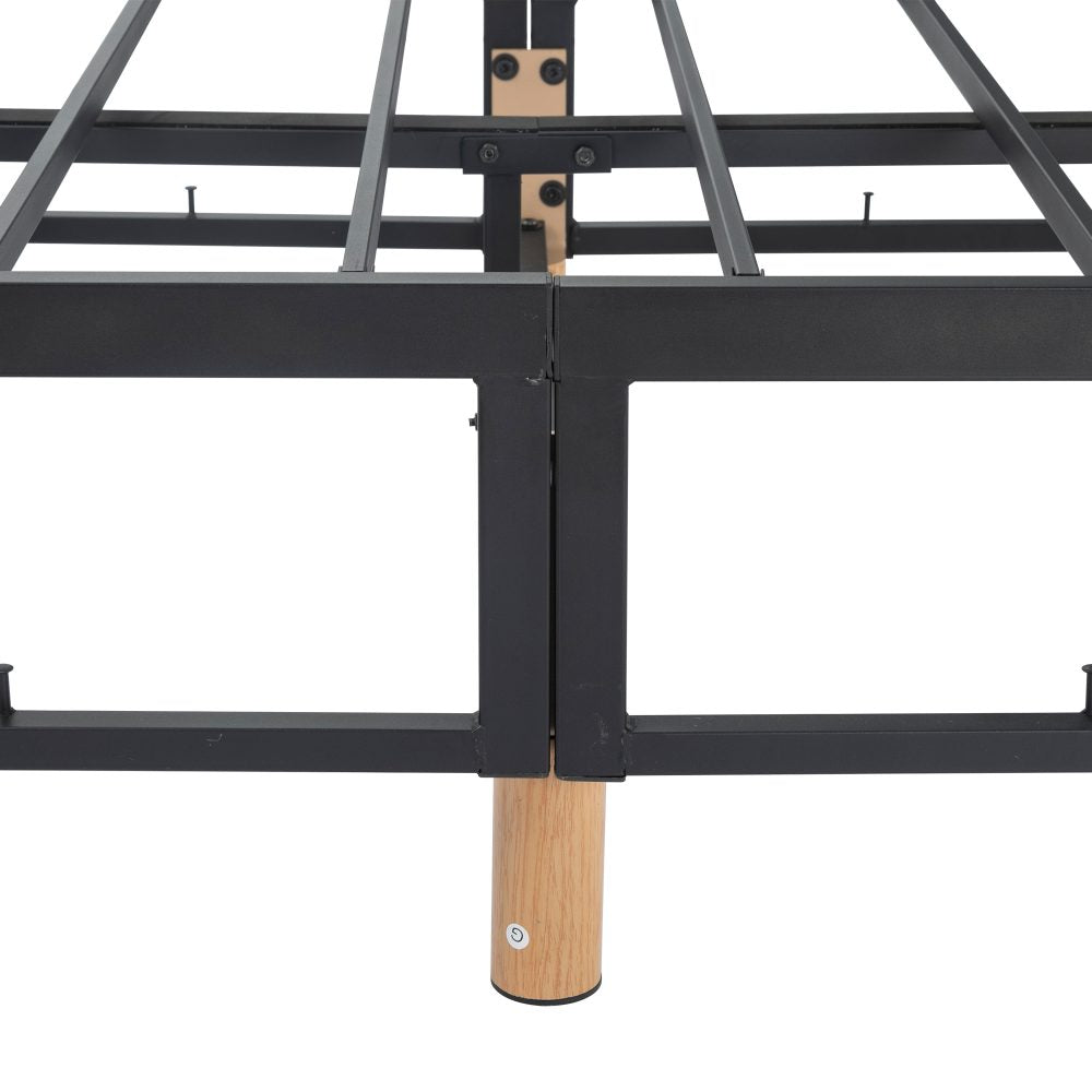 Double Metal Bed Frame with Linen Cover Durable Light Grey Base