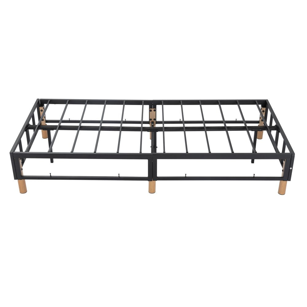 King Metal Bed Frame with Fabric Cover Sturdy Light Grey Base