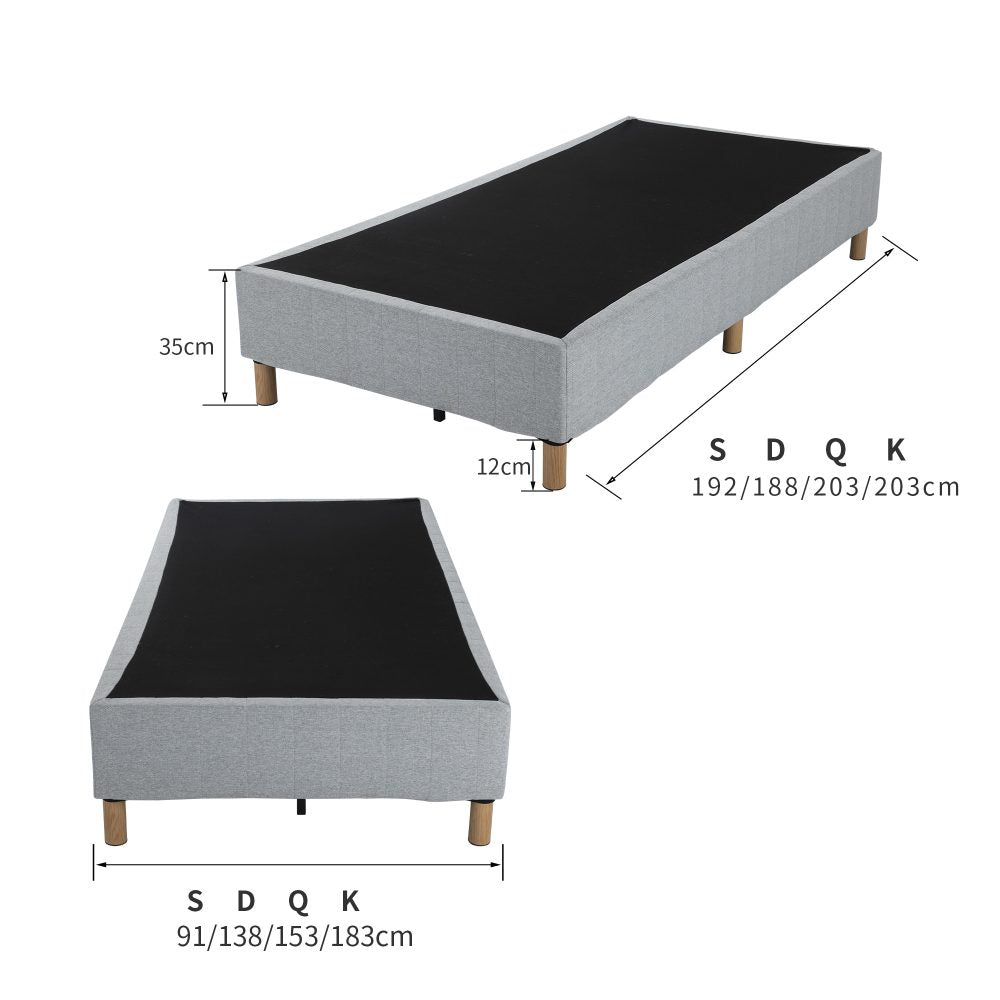 King Metal Bed Frame with Fabric Cover Sturdy Light Grey Base
