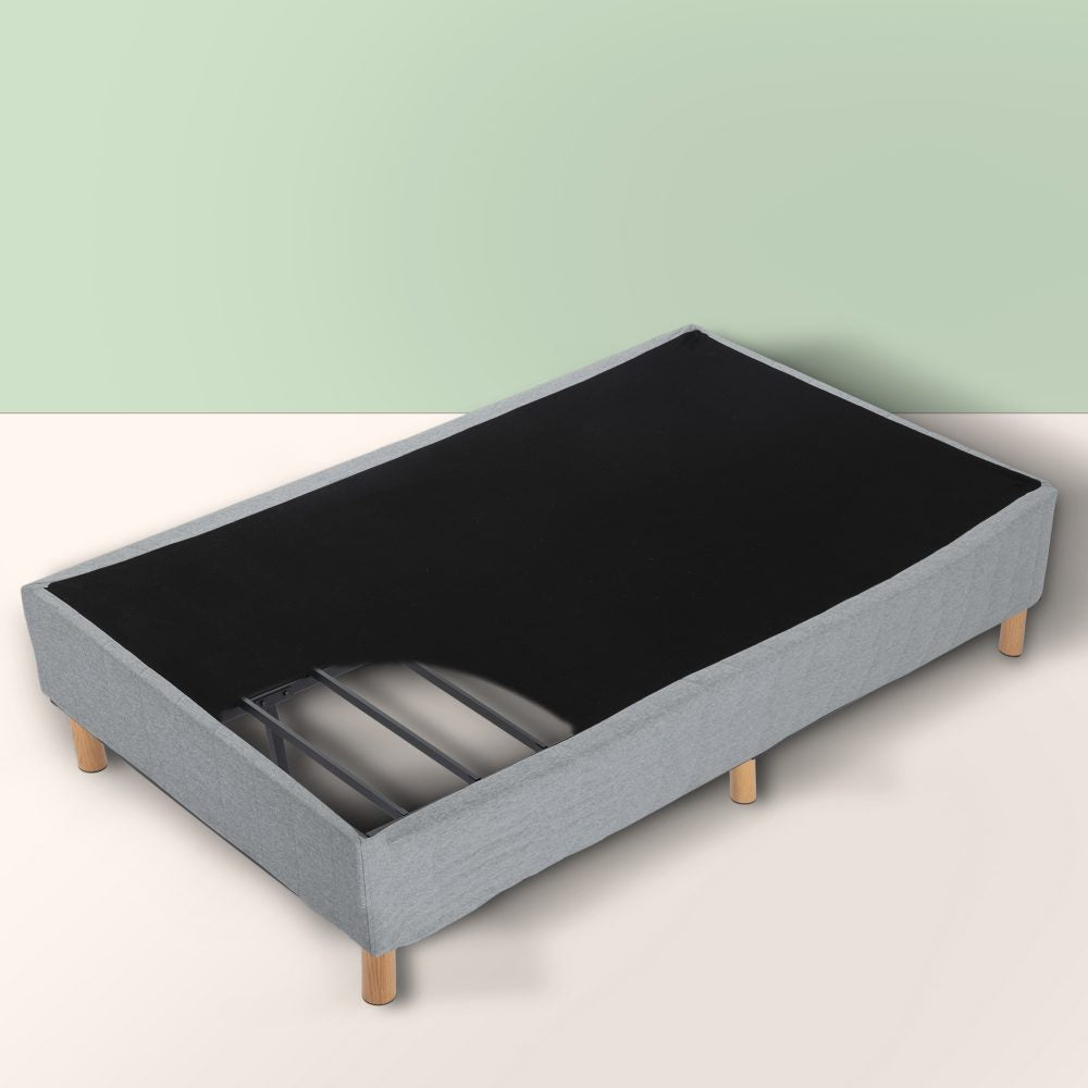 Single Metal Bed Frame with Linen Cover Sturdy Light Grey Base